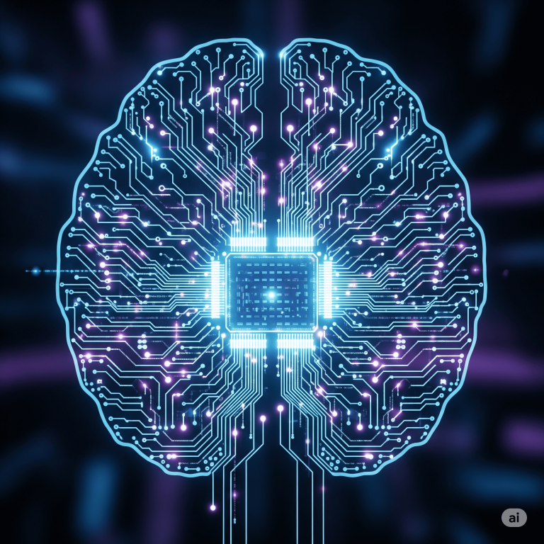 Futuristic illustration of an AI brain in 2025