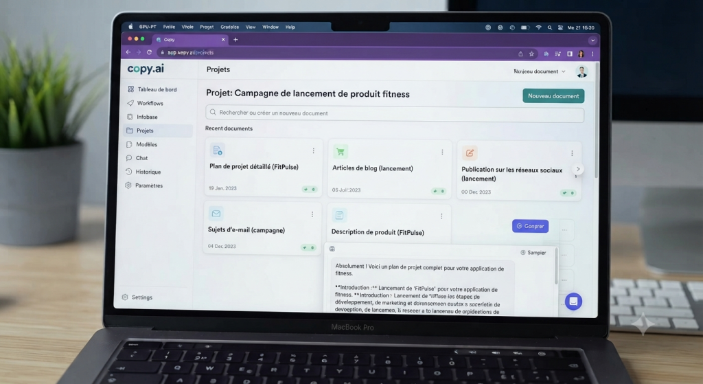 Copy.ai interface for AI-generated marketing copy