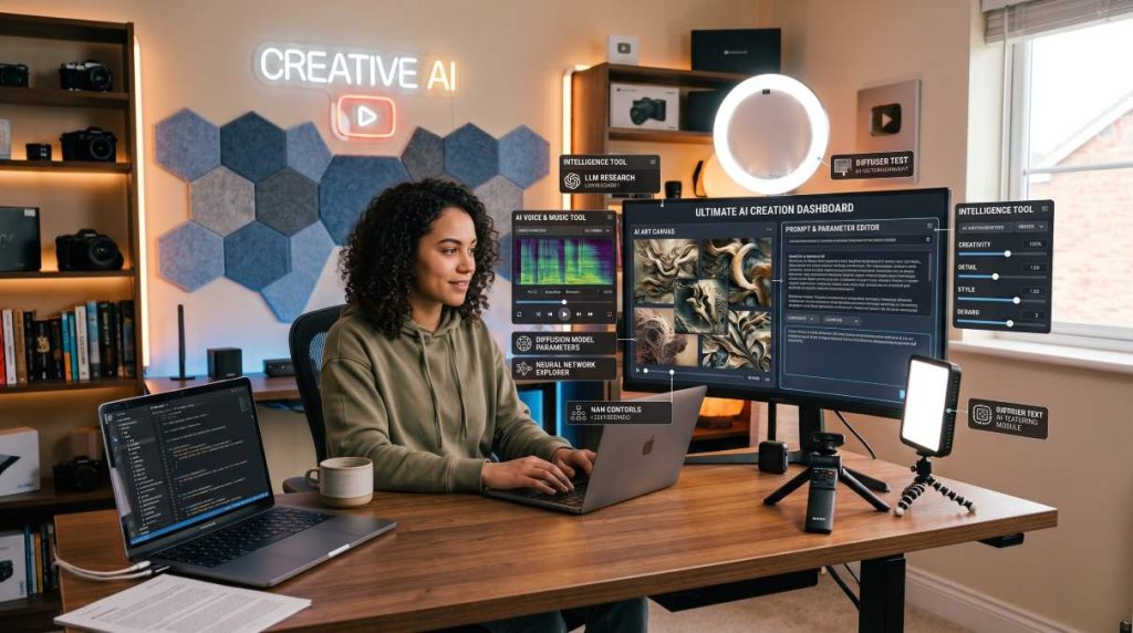 Content creator using AI tools to create a YouTube video