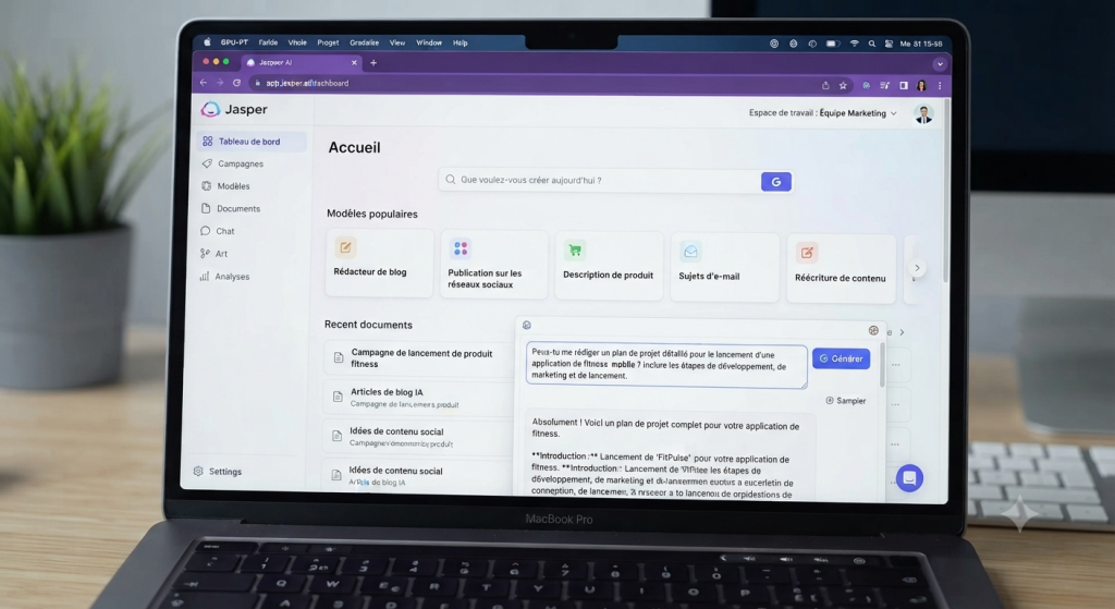 Jasper AI dashboard for marketing content
